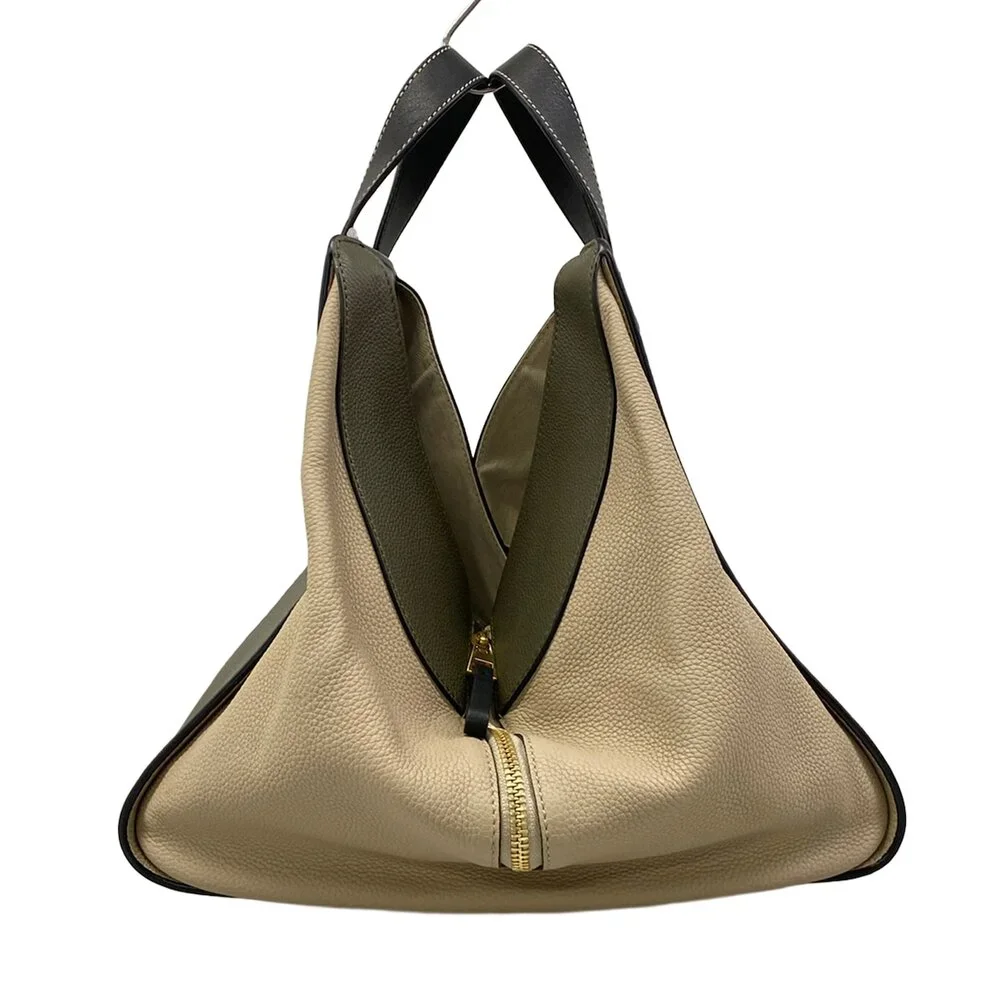Loewe Hammock Medium Handbag 387.12RT38 Khaki Cream Black Soft grained calf